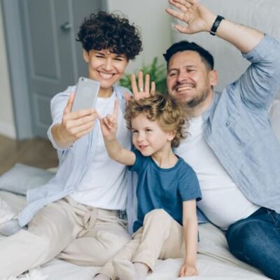 Happy father and children