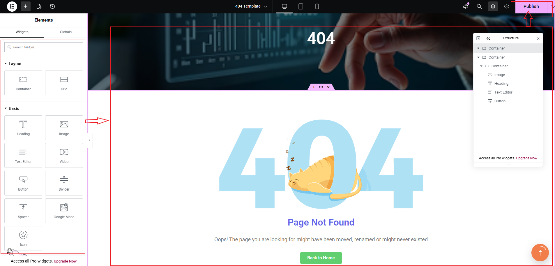404 Template Editor Elementor